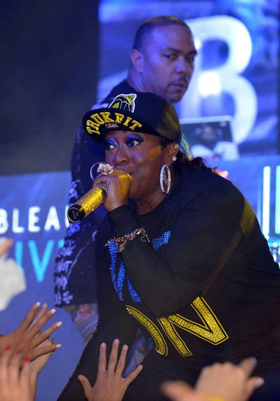 Missy Rock - Missy Elliott puts on a show for a raucous group of fans at the launch of LeSUTRA Sparkling Liqueur at the Hotel Fontainebleau in Miami Beach, Fla.&nbsp;(Photo: Jlnphotography/WENN.com)