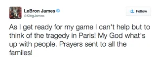 LeBron James &nbsp;@KingJames - The tragedy is on the minds of everyone.  (Photo:&nbsp;Le Bron James via Twitter)