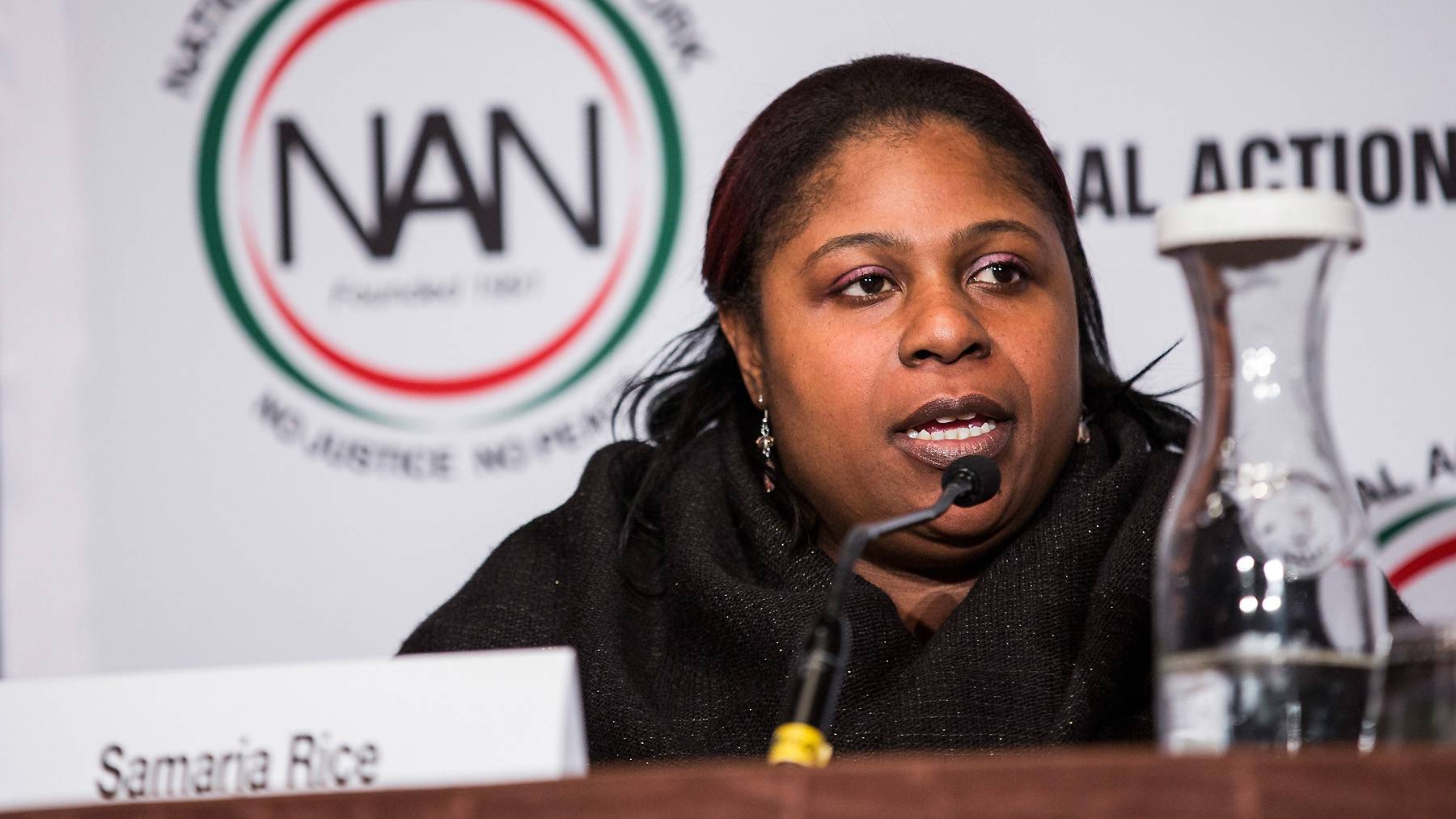 NEW YORK, NY - APRIL 08:  Samaria Rice, mother of Tamir Rice- who was shot to death by a police officer - speak on a panel titled "The Impact of Police Brutality - The Victims Speak" at the National Action Network (NAN) national convention on April 8, 2015 in New York City. Reverend Al Sharpton founded NAN in 1991; the convention hosted various politicians, organizers and religious leaders to talk about the nation's most pressing issues.  (Photo by Andrew Burton/Getty Images)