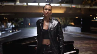 Alicia Keys wore a black leather trench coat and matching leather pants.&nbsp;