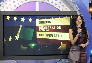 Super - RD reminds us that the last day to register to vote in Oregon is October 16 at 106 &amp; Park, September 25, 2012. (photo: John Ricard / BET).