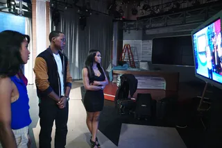 The Search Continues - The Search" contestants watch as Shorty Da Prince hosts a segment at 106 &amp; Park, September 25, 2012. (photo: John Ricard / BET).