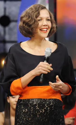 Ah Ha - Maggie Gyllenhaal at 106 &amp; Park, September 24, 2012. (photo: John Ricard / BET).