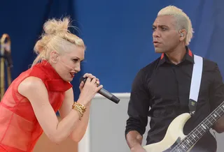 Gwen Stefani and Tony Kanal (No Doubt) - Gwen Stefani and bassist Tony Kanal dated for seven years before the band finally broke through with their 1995 album&nbsp;Tragic Kingdom — much of which was inspired by the pair's break-up.&nbsp; (Photo: Jamie McCarthy/Getty Images)