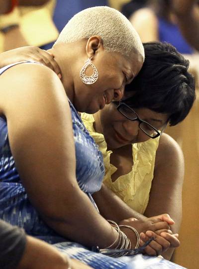 Mother of Bland Remains Heartbroken - Bland's sisters Shante Needham, left, and Sharon Cooper continue to grieve their sister's death at a memorial service that took place at Prairie View A&amp;M University. Her mother, Geneva Reed-Veal, spoke at the service. &quot;I have a baby to put in the ground,&quot; Reed-Veal said. &quot;Once I put this baby in the ground,&quot; said Bland's mother, &quot;I'm ready...this means war.&quot;(Photo: AP Photo/Pat Sullivan)