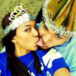 Karrueche Tran @karrueche - Karrueche and Chris Brown show us a “tongue-full” posting this New Year’s kiss.(Photo: Karrueche Tran via Instagram)