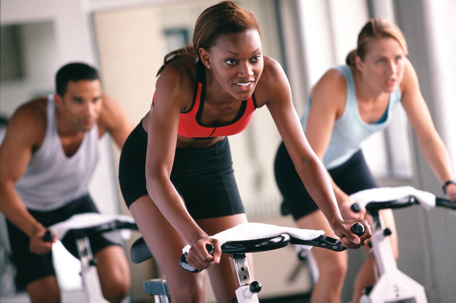 woman working out on bike