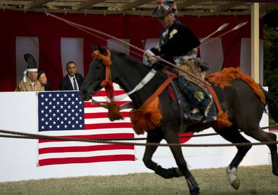 Yabusame&nbsp; - A Yabusame or horseback archery demonstration was also performed during the president's visit to the historic shrine.(Photo: AP Photo/Carolyn Kaster)
