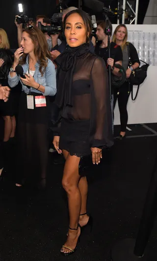 Sheer Hotness - Jada Pinkett Smith&nbsp;looks amazing backstage at the Dennis Basso fashion show during Mercedes-Benz Fashion Week Spring 2015 at Lincoln Center in New York City. (Photo: Michael Loccisano/Getty Images for Mercedes-Benz Fashion Week)