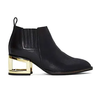 Jeffrey Campbell Metcalf Block Boots - Modern girls, this bootie’s for you. Can we talk about the metallic cutout heel, please?