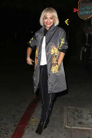 Live It Up - Rita Ora&nbsp;is all smiles as she leaves Chateau Marmont Friday night with Richard Hilfiger in Los Angeles. (Photo: David Tonnessen, PacificCoastNews)