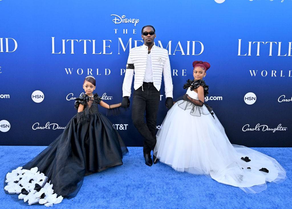 HOLLYWOOD, CALIFORNIA - MAY 08: (L-R) Kulture Kiari Cephus, Offset, and Kalea Marie Cephus attend the World Premiere of Disney's "The Little Mermaid" on May 08, 2023  