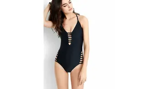 Express&nbsp;Black Strappy Monokini ($41.94) - You can pair this high-cut and sexy one piece with a kimono cover-up and cutoff shorts at the next pool party. You got this!(Photo: Express)&nbsp;