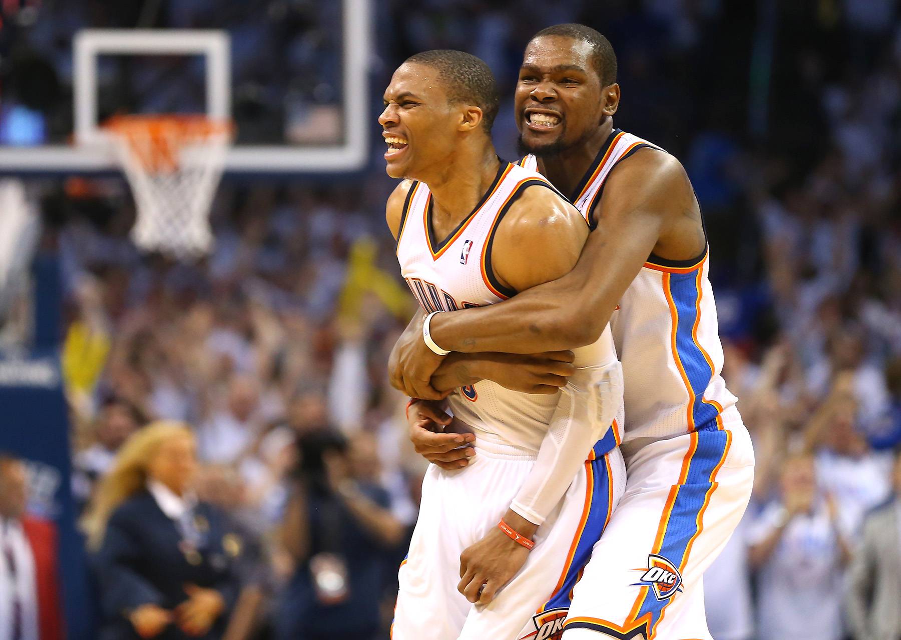 An NBA Bromance Breakup - And just like that, one of the NBA’s most notorious bromances since Jordan and Pippen is a wrap. When it was announced over the weekend that Kevin Durant would leave the Oklahoma City Thunder for the Golden State Warriors, the world simultaneously congratulated Durant and worried about his buddy and partner-in-crime Russell Westbrook. Was he OK? Will he survive by himself? We’re totally joking considering all signs pointed to Russell being just fine over the 4th of July holiday.On the real, we wouldn’t be surprised if this here playlist is in rotation on the Westbrook phone. It’s always hard to say goodbye. – Jon Reyes(Photo: Ronald Martinez/Getty Images)