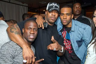 It's All G - BET Awards 2011 host Kevin Hart proves that there's no hard feelings with Busta Rhymes by posing for a photo with the brain-vested MC and R&amp;B singer Mario.(Photo by Adrian Sidney/PictureGroup)