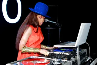 DJ Lo Down Loretta Brown - DJ Lo Down Loretta Brown, aka Erykah Badu, on the ones and twos inside the exclusive “PRE” dinner event at L.A.'s Book Bindery.&nbsp;(Photo by Michael Underwood/PictureGroup)