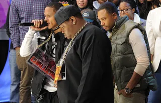 In Deep Thought - Freestyle Friday challenger Baker goes in on current champion Relly at 106 &amp; Park, January 06, 2012.(Photo: John Ricard/BET)
