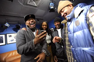 Give Me Dap - Mook and crew check out the 106 &amp; Park app in the green room at 106 &amp; Park, January 06, 2012.(Photo: John Ricard/BET)