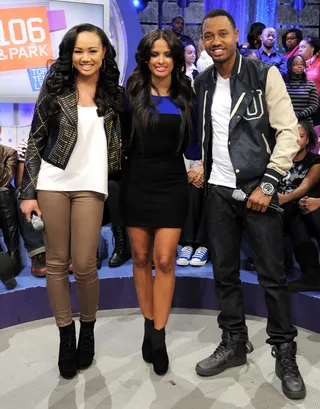 Talented - Cymphonique with Terrence J and Rocsi Diaz at 106 &amp; Park, January 05, 2012.(Photo: John Ricard/BET)