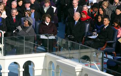 2009. Barack Obama’s First Inauguration  - Aretha Franklin, the legendary “Queen of Soul,” performed. Rev. Joseph E. Lowery, the civil rights leader and former president of the Southern Christian Leadership Conference, delivered the benediction.(Photo: Dennis Brack /Landov)