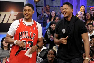 Read On - Pooch Hall and Hosea Chanchez recreate a scene from The Game at 106 &amp; Park, January 09, 2012. (Photo: John Ricard / BET)