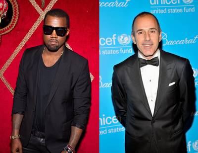 Kanye West vs. Matt Lauer - Though&nbsp;Yeezy's&nbsp;battles with the paprazzi are epic, his clashing with the media doesn't stop there. In 2011, he&nbsp;had a Twitter tantrum and canceled a Today show performance after host Matt Lauer played footage of his infamous VMA/Taylor Swift interruption, and of George W. Bush reacting to West saying he &quot;doesn't like Black people.&quot; (Photos from left to right: Victor Boyko/WireImage&nbsp; Stephen Lovekin/Getty Images for UNICEF)