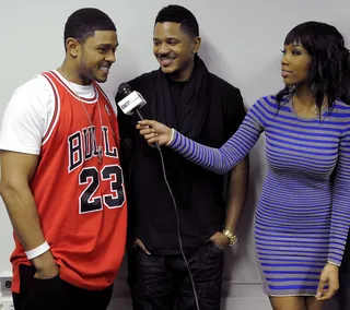 What Was That - Having a ball in the green room: Pooch Hall, Hosea Chanchez, Brandy, Coby Bell, Wendy Raquel Robinson and Tia Mowry in the green room at 106 &amp; Park, January 09, 2012. (Photo: John Ricard / BET)