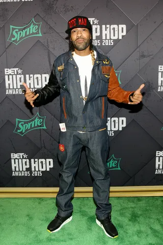 Def Squad - Redman keeps it chill with a denim shirt and pant outfit, because denim is in right now! (Photo: Bennett Raglin/BET/Getty Images for BET Networks)