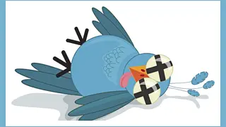 A cute, tongue-in-cheek, royalty free illustration of a dead or dazed Twitter bird.
