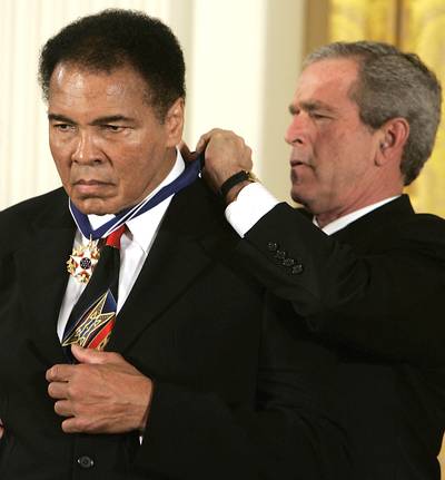 Muhammad Ali - Ali, known most simply as “The Greatest” and whose humanitarian work has earned many other accolades, received the presidential award from George W. Bush in 2005.(Photo: Mark Wilson/Getty Images)