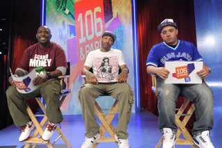 Judges For The Win - Freestyle Friday judges Bink! Bones Brigante and AJ Ahmed at 106 &amp; Park, May 25, 2012. (Photo: John Ricard / BET)