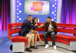 He's Back... - Will Smith with Terrence J and Rocsi Diaz at 106 &amp; Park, May 23, 2012. (Photo: John Ricard / BET).