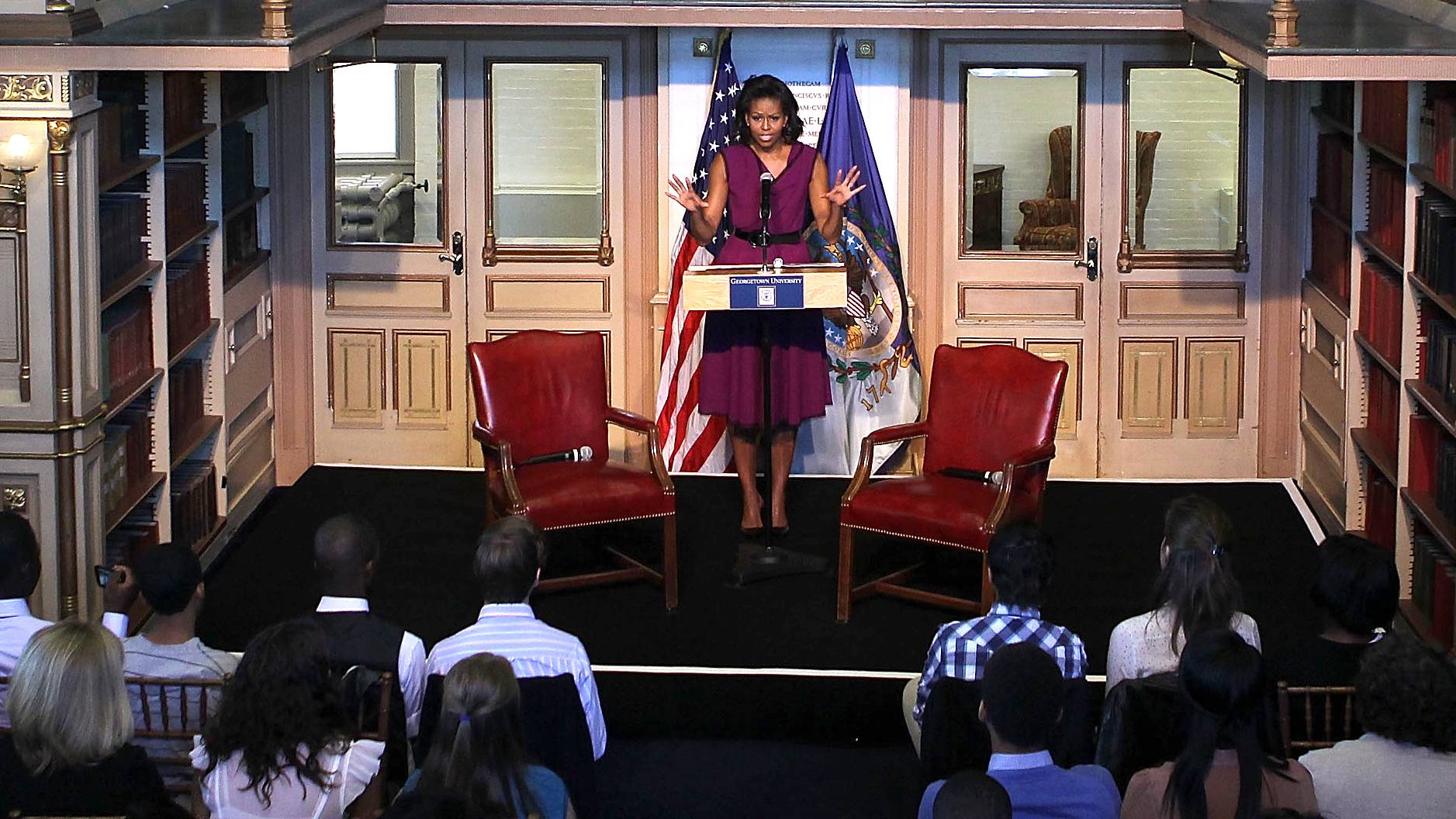 The First Lady Goes on the Line - First Lady Michelle Obama hosted a conference call for college students on Thursday detailing what’s at stake for them in the upcoming general election. Specifically, she homed in on the work President Obama has done to double the number of Pell Grants issued and to stem the rising cost of tuition and interest rates for student loans.&nbsp;&nbsp; (Photo: Alex Wong/Getty Images)