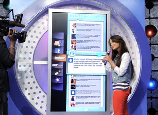Go To The Board - Rocsi Diaz reads tweets from the Twitter board, todays trending topic is #ThingsThatAnnoyMe at 106 &amp; Park, May 24, 2012. (Photo: John Ricard / BET)