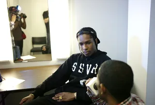Got It - John Reed of bet.com interviews A$AP Rocky in the green room at 106 &amp; Park, May 24, 2012. (Photo: John Ricard / BET)
