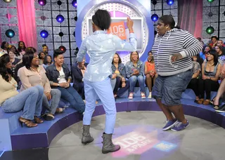 Get It - Audience members dance to see who will win tickets to see Lil Kim in concert at 106 &amp; Park, May 18, 2012. (photo: John Ricard / BET)
