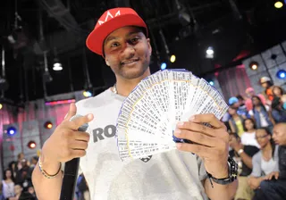 He has lots of tickets - DJ Lyve with free tickets for a Lil Kim concert to be given the livest audience member at 106 &amp; Park, May 16, 2012. (Photo: John Ricard / BET)