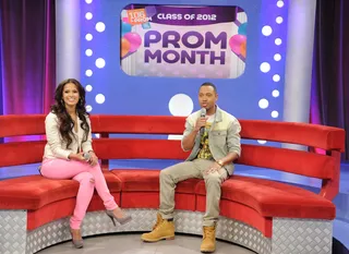 Terrence is talking to the crowd. - Rocsi Diaz and Terrence J prepare for the Prom Night fashion show at 106 &amp; Park, May 16, 2012. (Photo: John Ricard / BET)