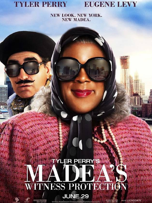 Tyler Perry's Madea's Witness Protection — June 29 - A shamed CFO of a major company (Eugene Levy) goes into the witness protection program and is placed with America's favorite sassy-mouthed matriarch, Medea. Romeo, John Amos and Marla Gibbs also star.(Photo: Courtesy Lionsgate Pictures)