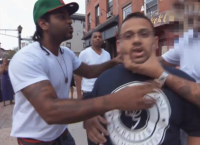 Jim Jones Roughs Up Maurice — Love and Hip Hop\r - After Somaya and her manager, Maurice, argued with Jim Jones’ girlfriend, Chrissy, Jim and his posse came to Chrissy's defense by manhandling Maurice thug-style in the streets of NYC.\r(Photo: VH1)