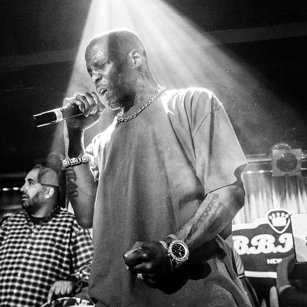 NEW YORK, NEW YORK - MARCH 27:  (EDITORS NOTE: Image has been converted to black and white.) Rapper DMX performs in concert at B.B. King Blues Club & Grill on March 27, 2016 in New York City.  (Photo by Noam Galai/Getty Images)