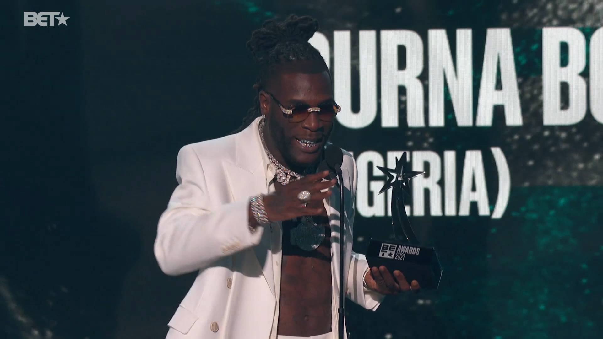 Burna Boy earns the award for Best International Act at the BET Awards 2021.