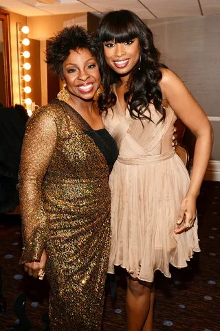 Soul Singers - Sisters in soul Gladys Knight and Jennifer Hudson smile for the cameras backstage at the 55th Annual GRAMMY Awards Pre-GRAMMY Gala and Salute to Industry Icons honoring L.A. Reid held at the Beverly Hilton in Los Angeles.(Photo: Larry Busacca/Getty Images for NARAS)