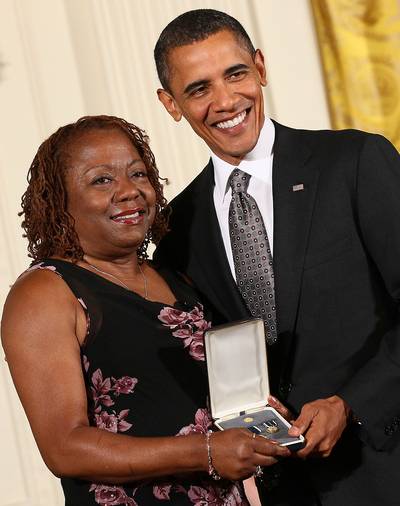 Cynthia M. Church - Cynthia M. Church founded Sisters on a Mission, Inc., an African-American breast cancer support network in Wilmington, Delaware. She received the Presidential Citizens' Medal in 2010.&nbsp;(Photo: Win McNamee/Getty Images)