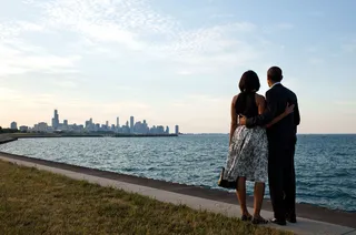 Chicago Love - The president and first lady stand at the edge of Lake Michigan to view the skyline of their home town.&nbsp;(Photo: Pete Souza/Official White House)