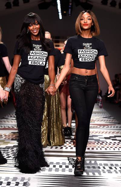 Walk This Way - Naomi Campbell and Jourdan Dunn walk the runway at Naomi's Fashion for Relief charity runway show during London Fashion Week Fall/Winter 2015/16 at Somerset House in London. The Fashion for Relief show is in support of Ebola, raising funds and awareness for Disaster Emergency Committee: Ebola Crisis Appeal and the Ebola Survival Fund.(Photo: Ian Gavan/Getty Images)