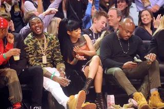 Keep 'Em Guessing - Rumored couple Meek Mill and Nicki Minaj spend Valentine's Day courtside at the State Farm All-Star Saturday Night during NBA All-Star Weekend at Barclays Center in New York.&nbsp;(Photo: Brad Barket/Getty Images)