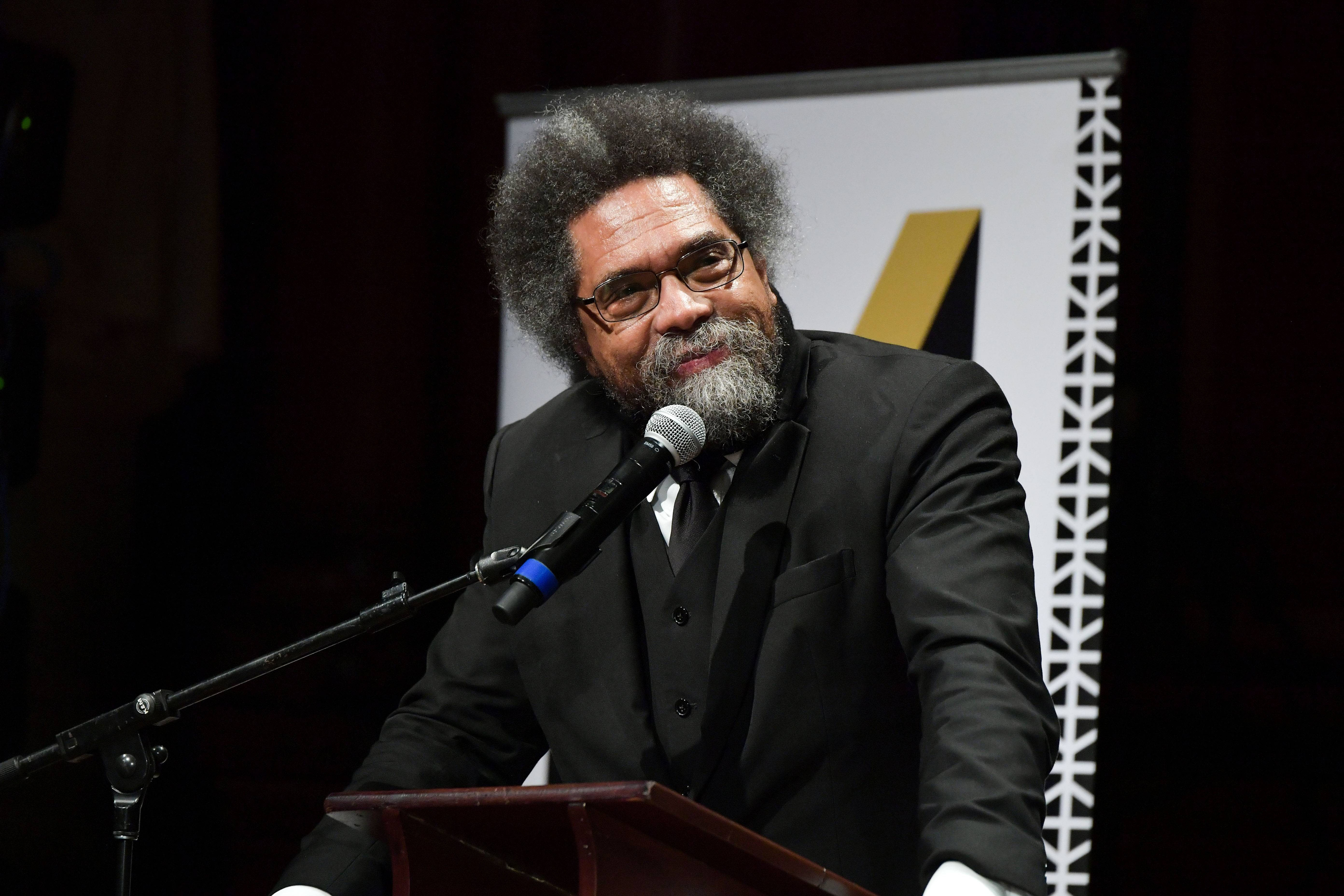 CAMBRIDGE, MA - OCTOBER 22:  Cornel West speaks at the 2019 Hutchins Center Honors W.E.B. Du Bois Medal Ceremony at Harvard University on October 22, 2019 in Cambridge, Massachusetts.  2019 award recipients included Sheila Johnson, Lonnie Bunch, Elizabeth Alexander, Kerry James Marshall, Rita Dove, Robert Smith and Queen Latifah.  (Photo by Paul Marotta/Getty Images)