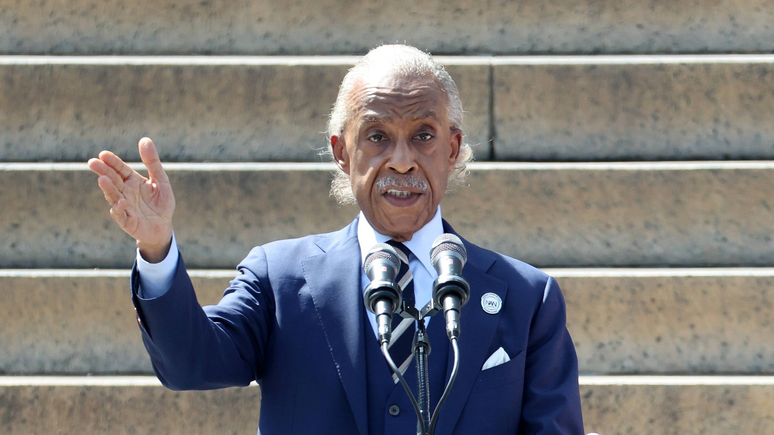 Civil rights activist Reverend Al Sharpton delivers remarks at the 60th Anniversary Of The March On Washington at the Lincoln Memorial on August 26, 2023 in Washington, DC. 
