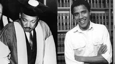 Both Attended Boston Area Grad Schools - King: Dr. King received a Doctorate of Philosophy in Systematic Theology from Boston University in 1955.Obama: Obama received a Juris Doctor (J.D.) and graduated magna cum laude from Harvard Law School in 1991.(Photos from left: Getty Images, Joe Wrinn/Harvard University, via Associated Press)